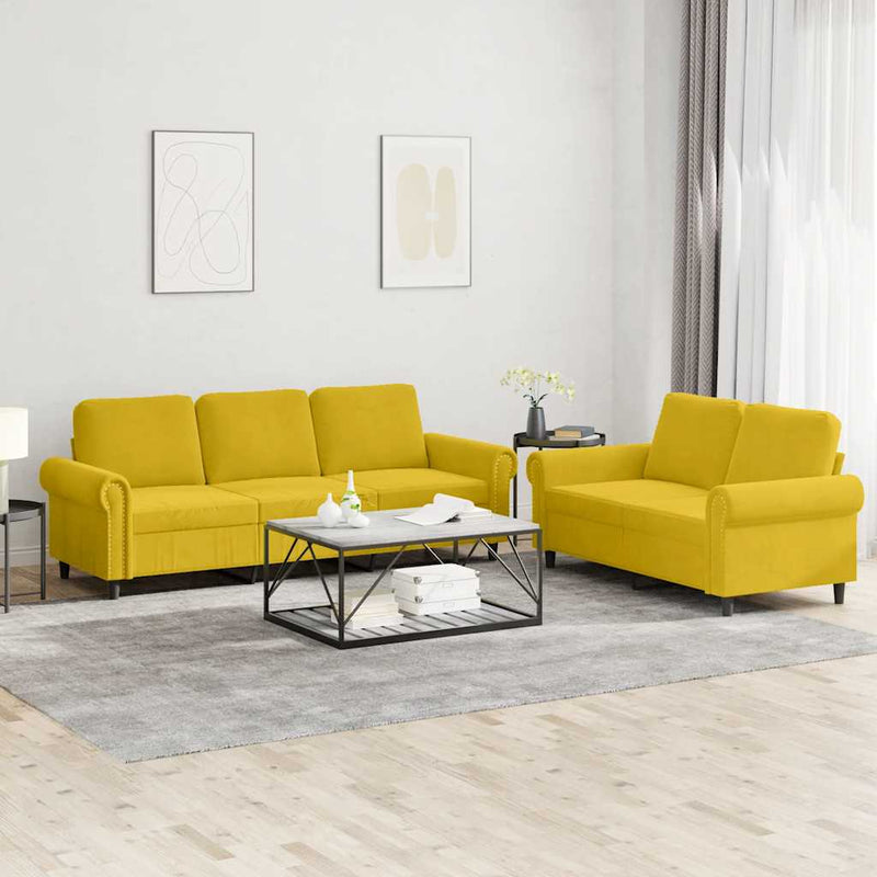 Set de canapele cu perne, 2 piese, galben, catifea