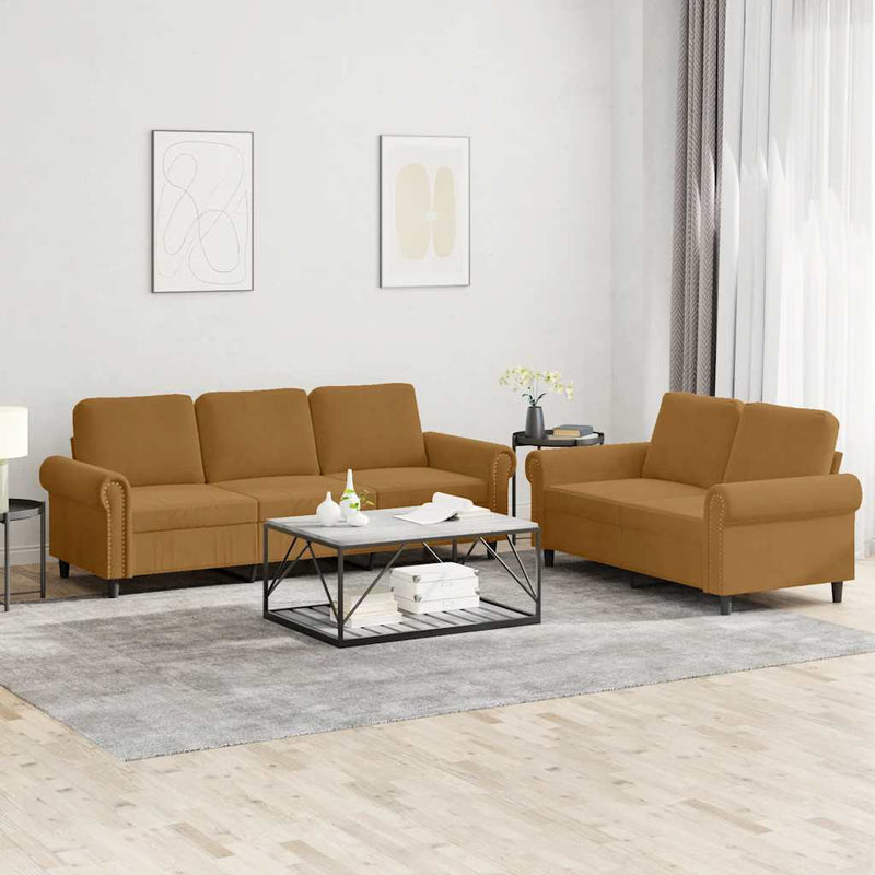 Set de canapele cu perne, 2 piese, maro, catifea