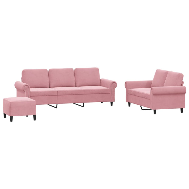 Set de canapele cu perne, 3 piese, roz, catifea