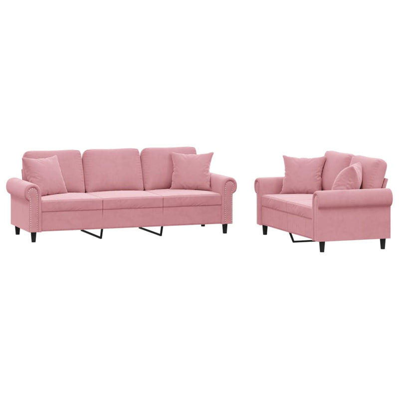 Set canapea cu perne, 2 piese, roz, catifea