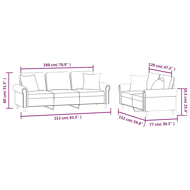Set canapea cu perne, 2 piese, roz, catifea