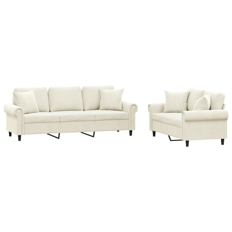 Set de canapele cu perne, 2 piese, crem, catifea