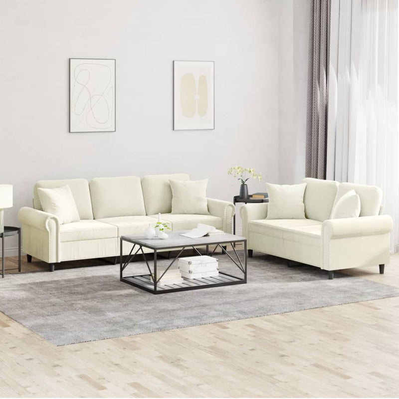 Set de canapele cu perne, 2 piese, crem, catifea