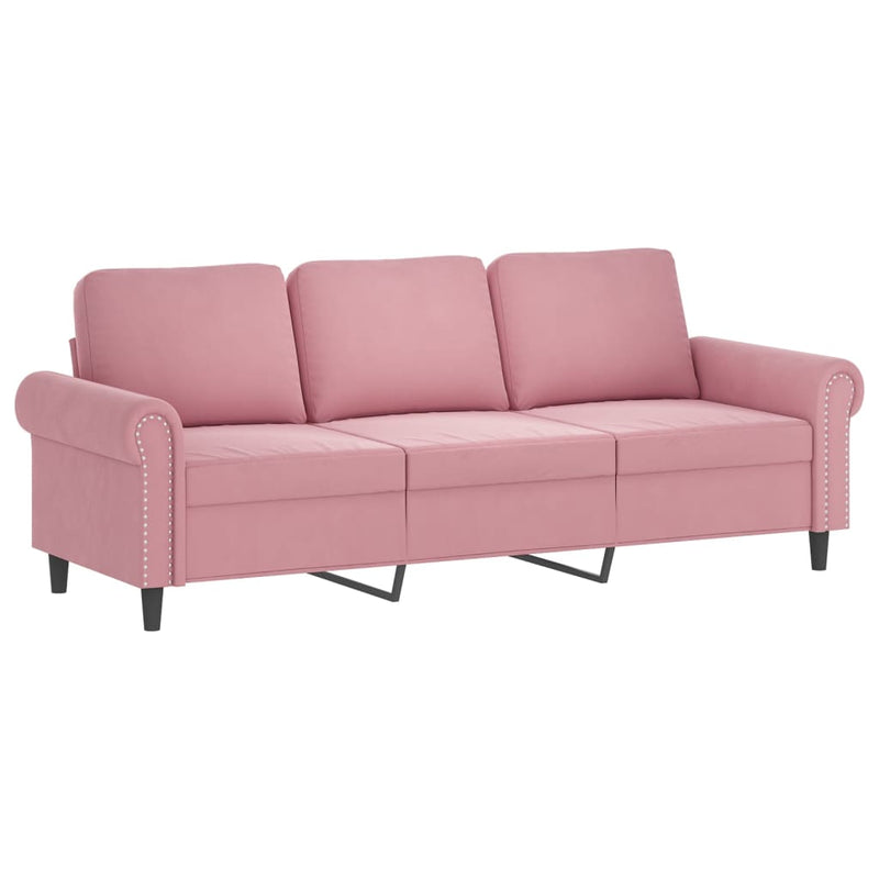 Set canapea cu perne, 3 piese, roz, catifea