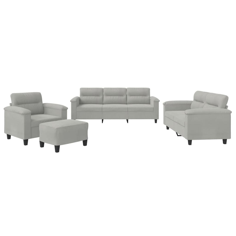 Set de canapele cu perne, 4 piese, gri deschis, microfibră