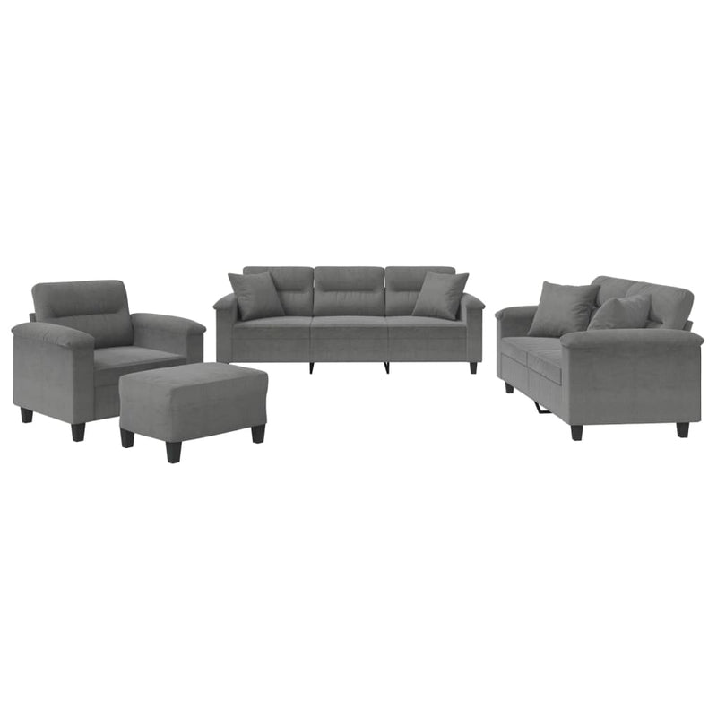 Set de canapele cu perne, 4 piese, gri închis, microfibră