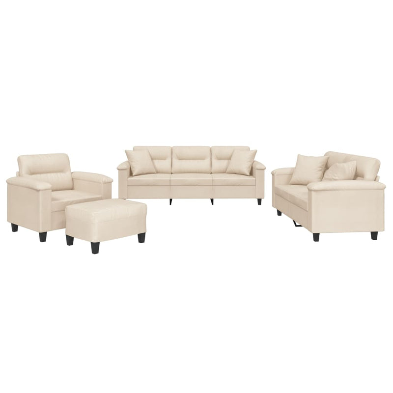 Set de canapele cu perne, 4 piese, bej, microfibră