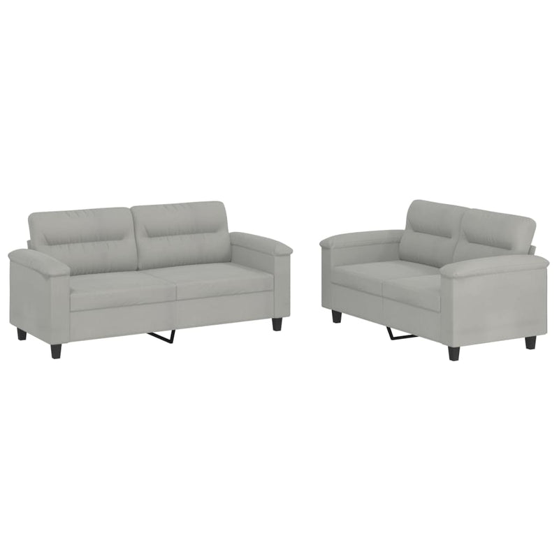 Set de canapele cu perne, 2 piese, gri deschis, microfibră