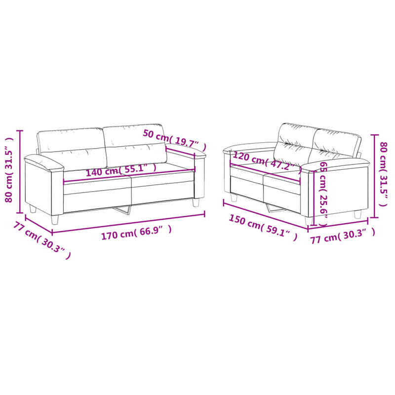 Set de canapele cu perne, 2 piese, crem, microfibră