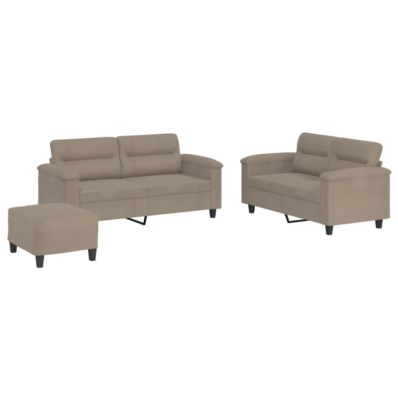 Set de canapele cu perne, 3 piese, gri taupe, microfibră
