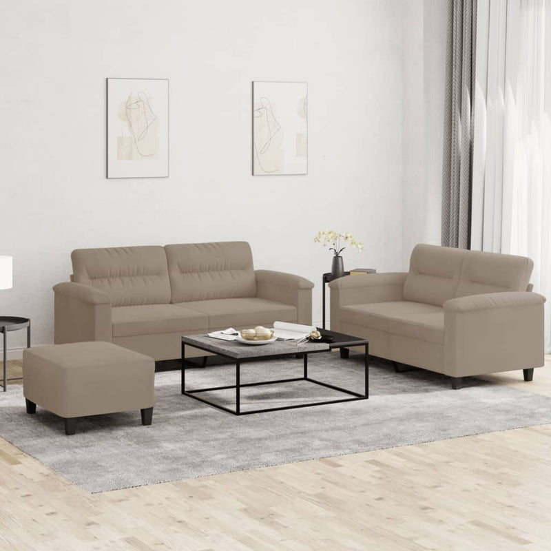 Set de canapele cu perne, 3 piese, gri taupe, microfibră