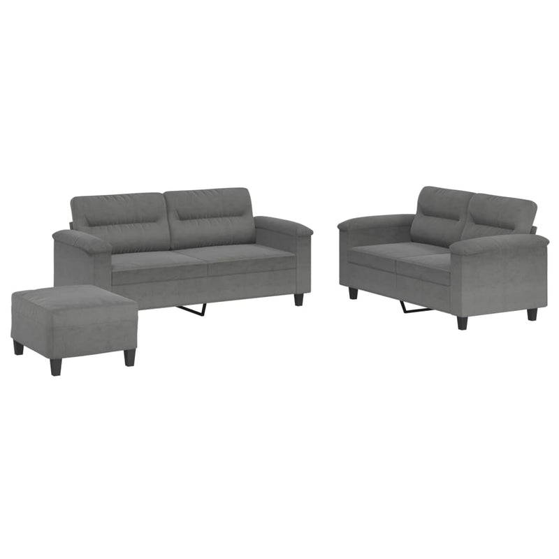 Set de canapele cu perne, 3 piese, gri închis, microfibră