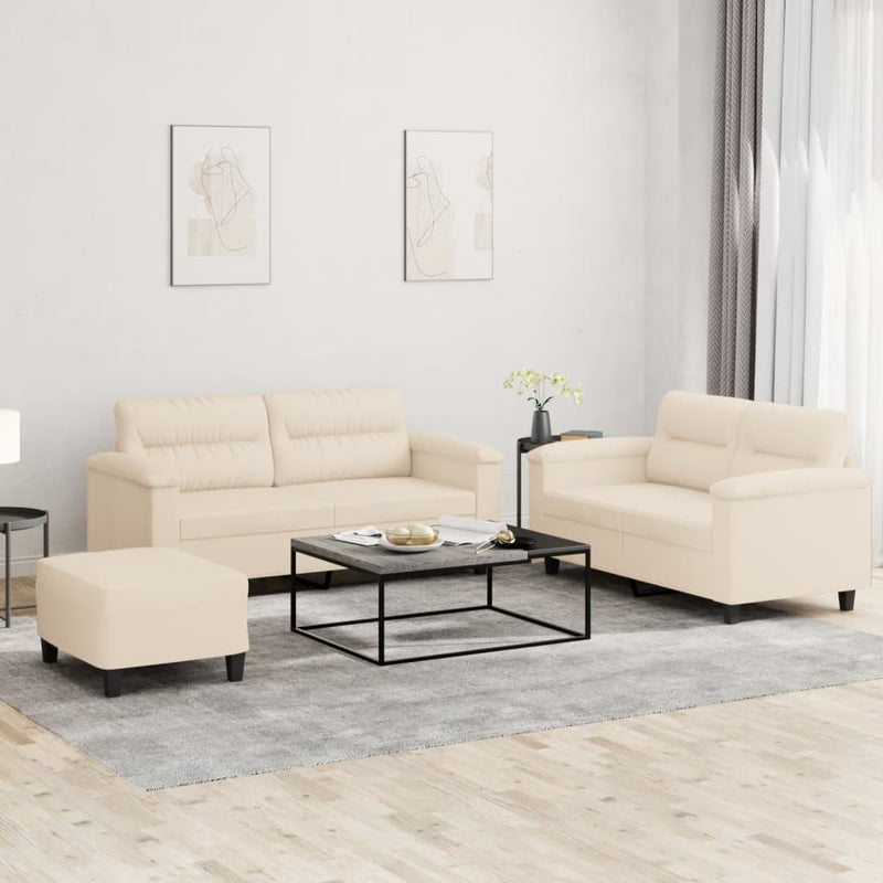 Set de canapele cu perne, 3 piese, bej, microfibră