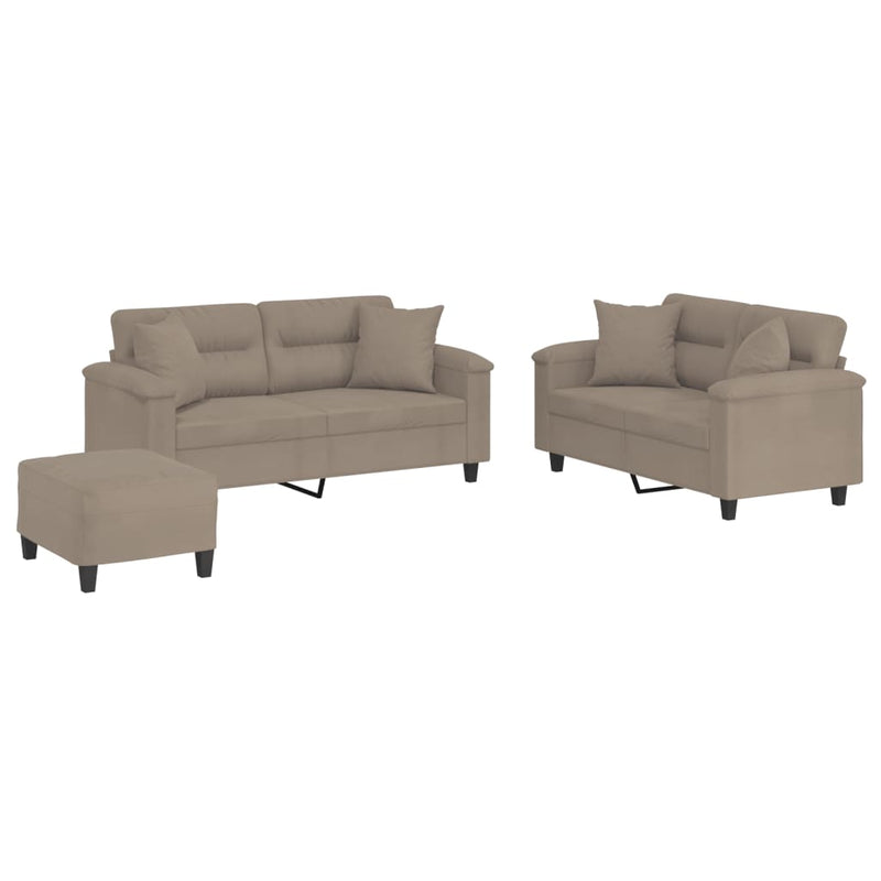 Set de canapele cu perne, 3 piese, gri taupe, microfibră
