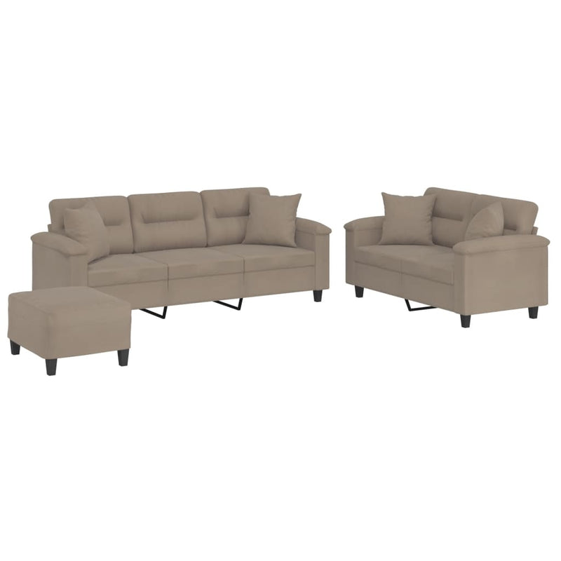 Set de canapele cu perne, 3 piese, gri taupe, microfibră