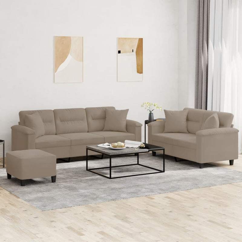 Set de canapele cu perne, 3 piese, gri taupe, microfibră