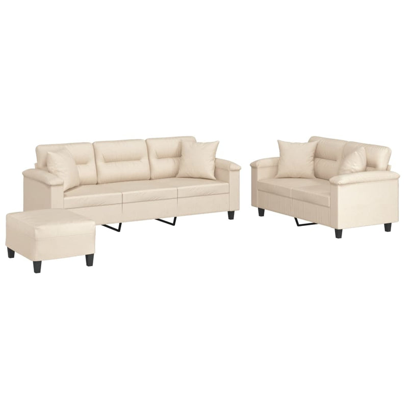Set de canapele cu perne, 3 piese, bej, microfibră
