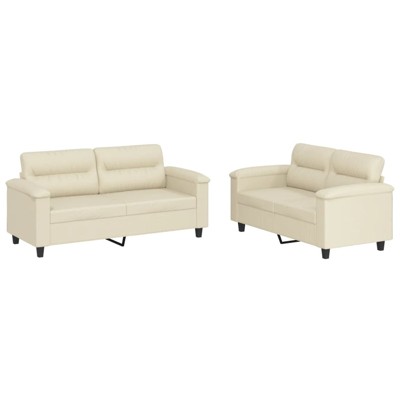 Set de canapele cu perne, 2 piese, crem, piele ecologică