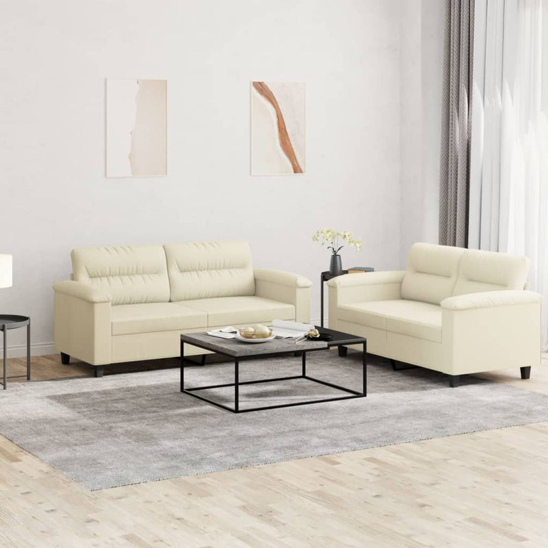 Set de canapele cu perne, 2 piese, crem, piele ecologică
