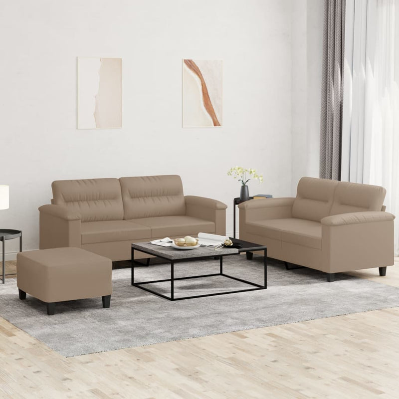 Set de canapele cu perne, 3 piese, cappuccino, piele ecologică