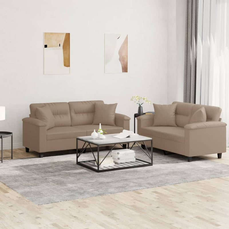 Set de canapele cu perne, 2 piese, cappuccino, piele ecologică