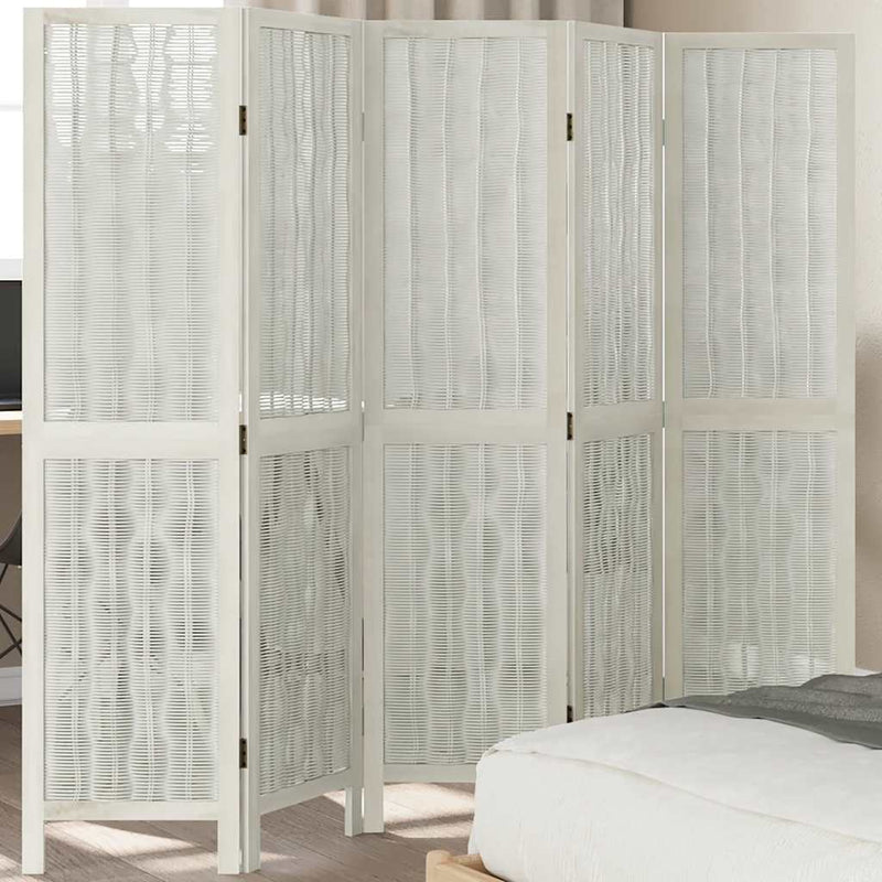 Paravan cameră 5 panouri, alb, lemn masiv paulownia
