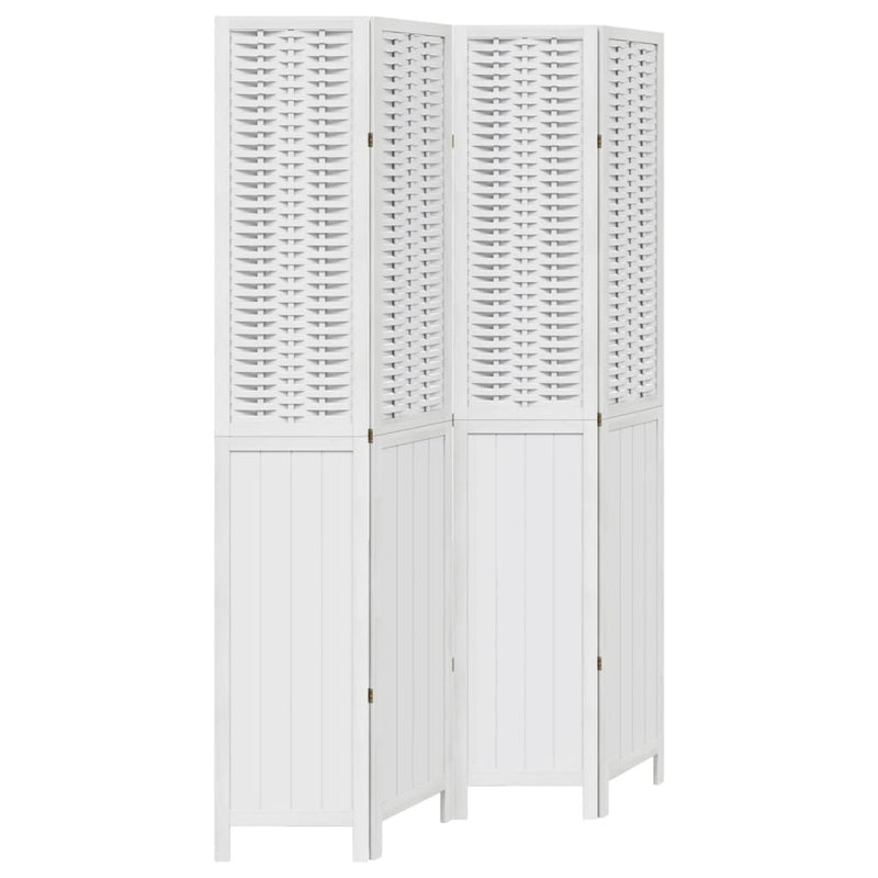 Paravan cameră 4 panouri, alb, lemn masiv paulownia
