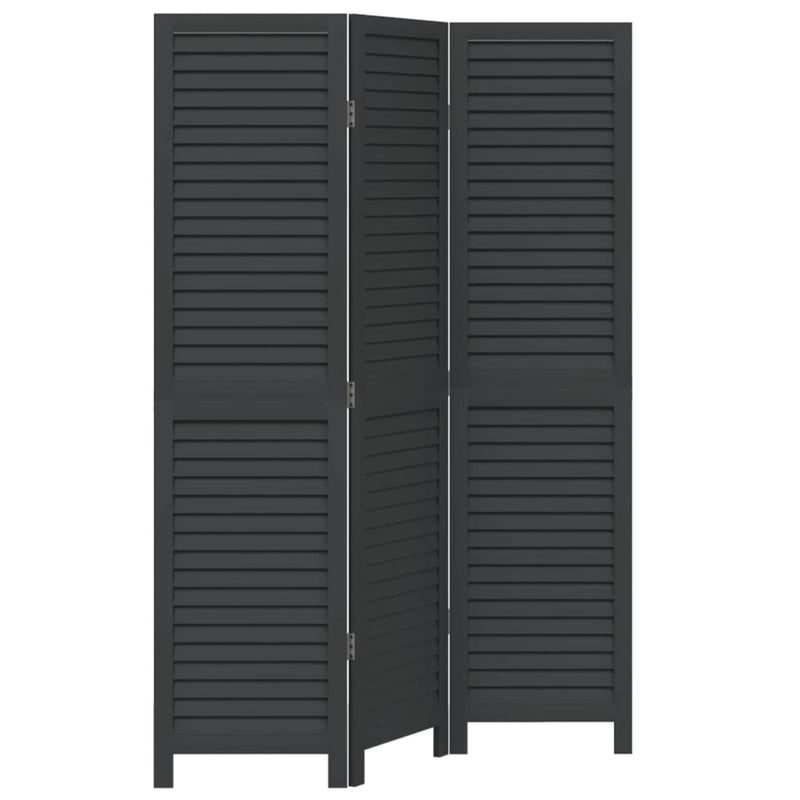 Paravan de cameră cu 3 panouri, negru, lemn masiv paulownia