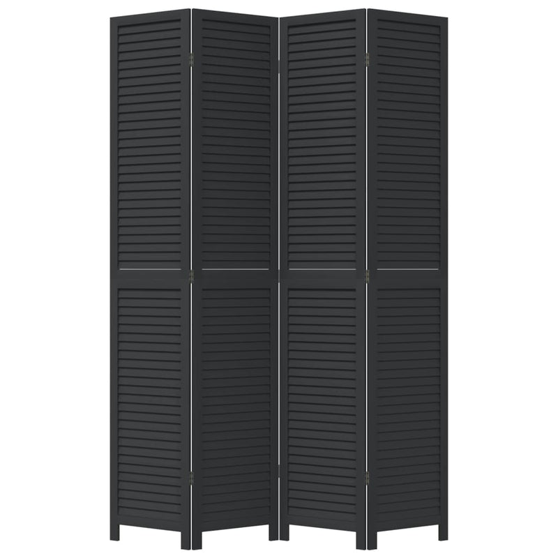 Paravan de cameră cu 4 panouri, negru, lemn masiv paulownia