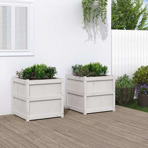 Jardiniere de grădină, 2 buc., alb, lemn masiv de pin
