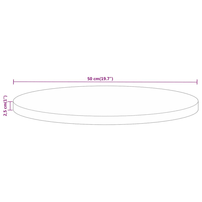 Blat de masă rotund, Ø 50x2,5 cm, lemn masiv de mango brut