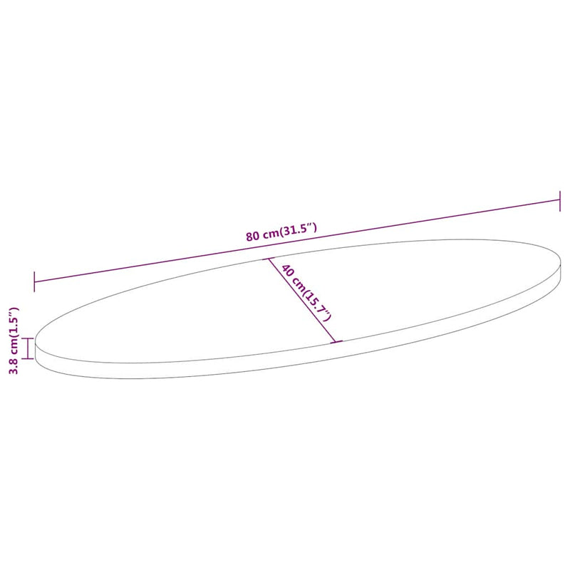 Blat de masă oval, 80x40x3,8 cm, lemn masiv de acacia