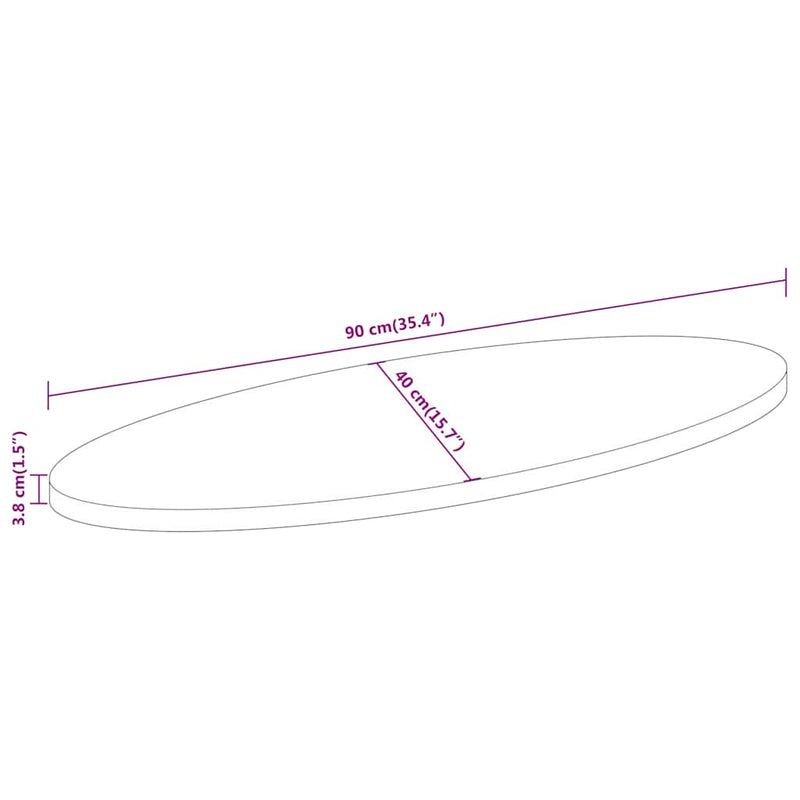 Blat de masă oval, 90x40x3,8 cm, lemn masiv de acacia