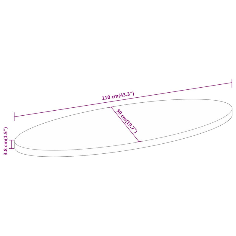 Blat de masă oval, 110x50x3,8 cm, lemn masiv de acacia