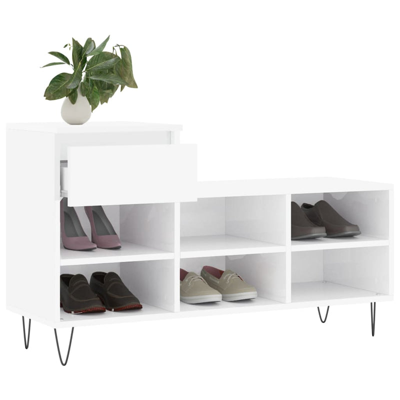 Pantofar, alb extralucios, 102x36x60 cm, lemn compozit