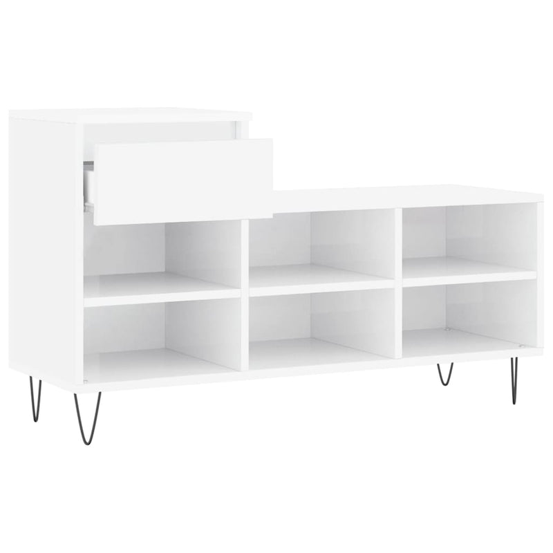 Pantofar, alb extralucios, 102x36x60 cm, lemn compozit
