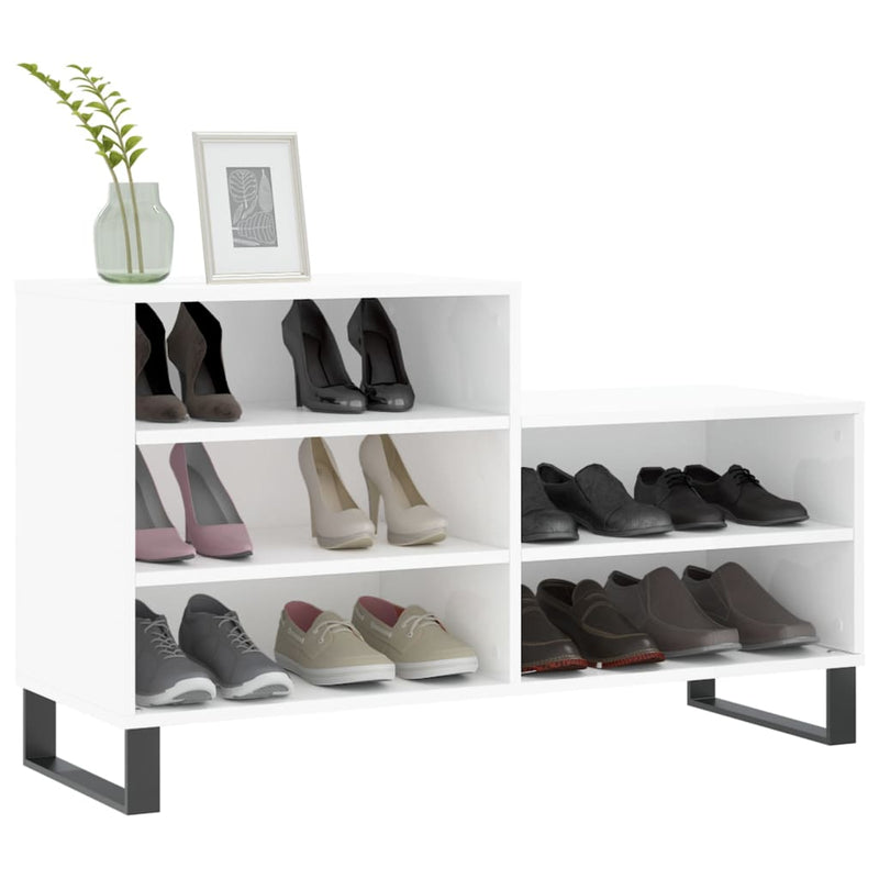 Pantofar, alb extralucios, 102x36x60 cm, lemn compozit