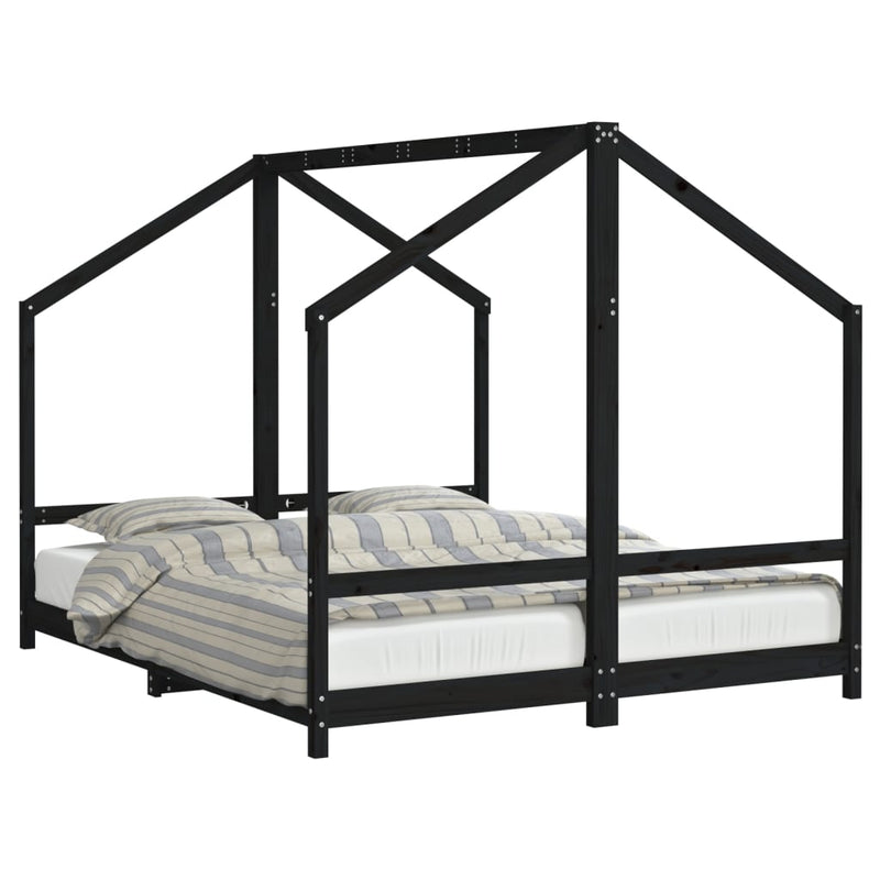 Cadru de pat pentru copii negru 2x(80x200) cm lemn masiv de pin