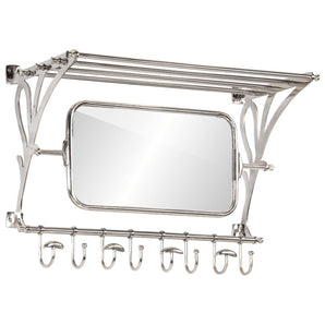 Suport bagaj cu umerașe/oglindă, montat pe perete, aluminiu