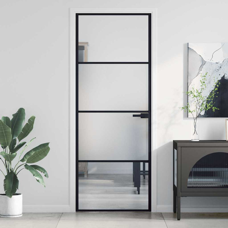 Ușă de interior negru 76x201,5 cm sticlă securiz./aluminiu slim