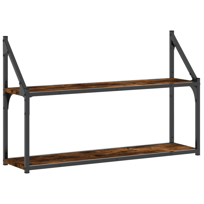 Raft cu 2 niveluri, stejar afumat, 80x21x51 cm, lemn prelucrat