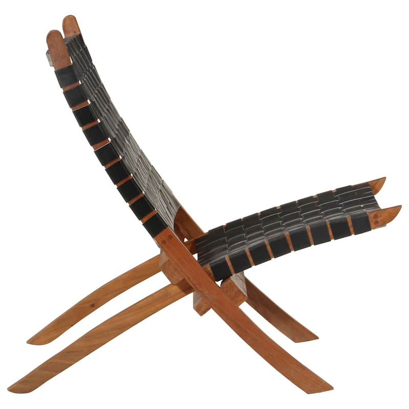 Scaun pliabil din piele naturală neagră