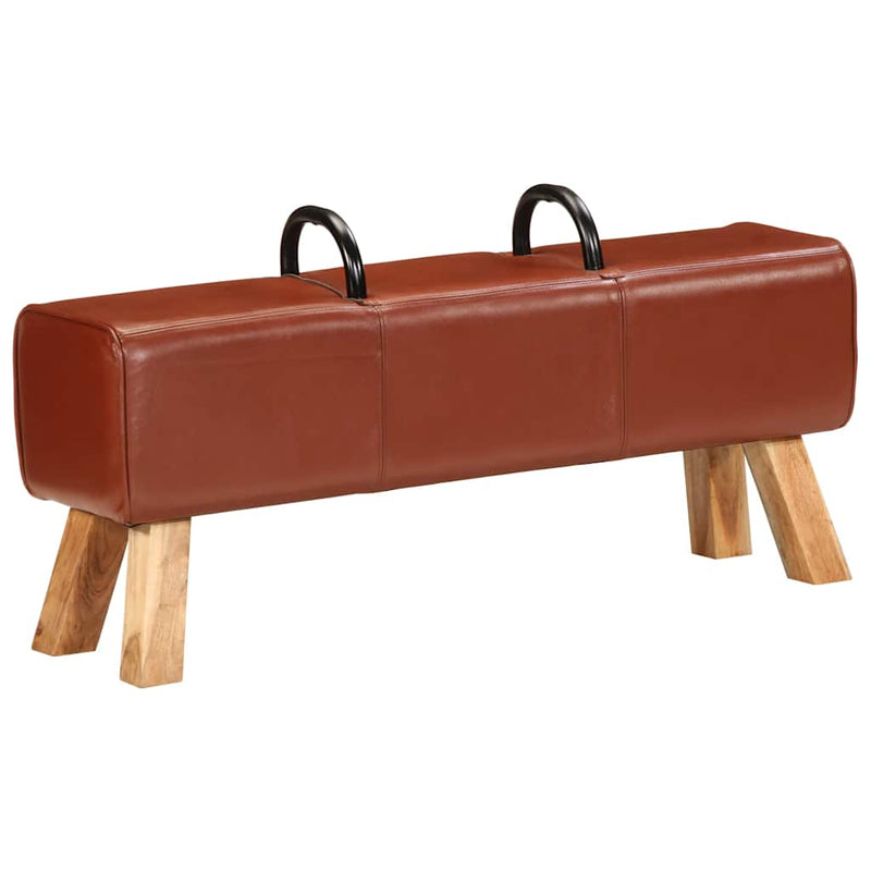 Bancă de gimnastică, maro, 110 cm, piele naturală