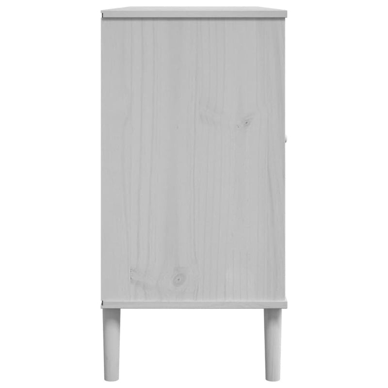 Servantă SENJA, aspect ratan alb, 112x40x80 cm, lemn masiv pin