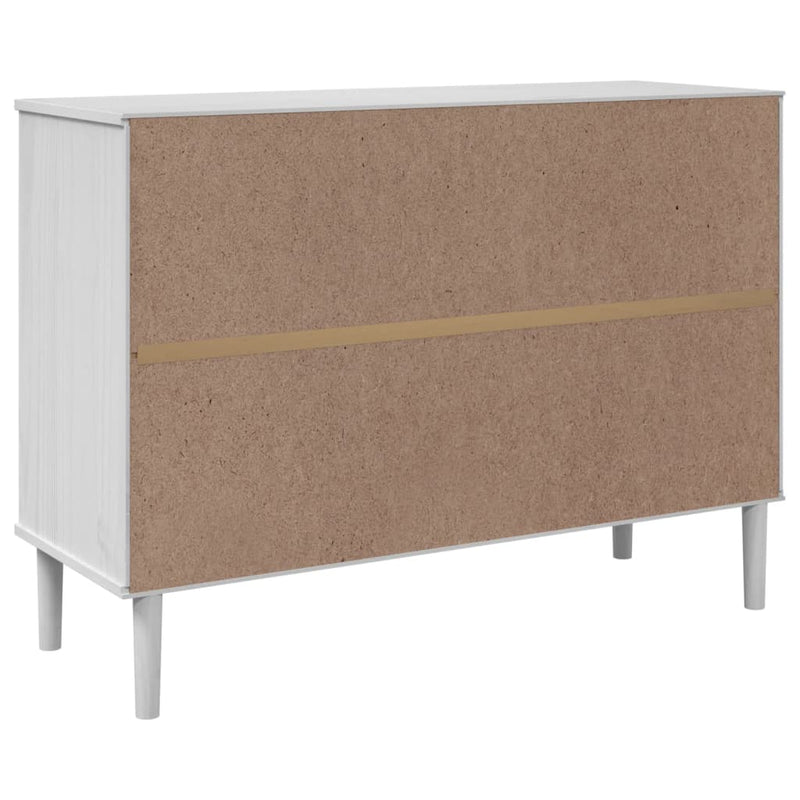 Servantă SENJA, aspect ratan alb, 112x40x80 cm, lemn masiv pin