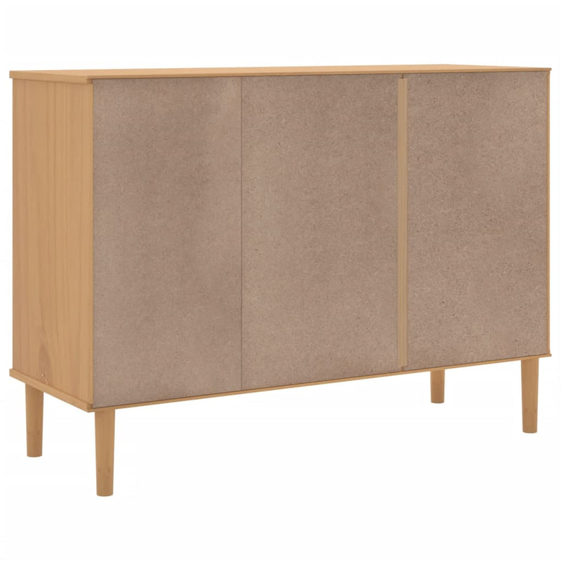 Servantă SENJA, aspect ratan maro, 112x40x80 cm, lemn masiv pin