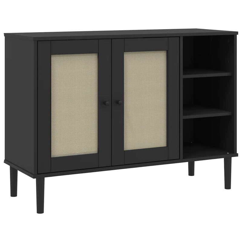 Servantă SENJA, aspect ratan negru, 112x40x80cm, lemn masiv pin