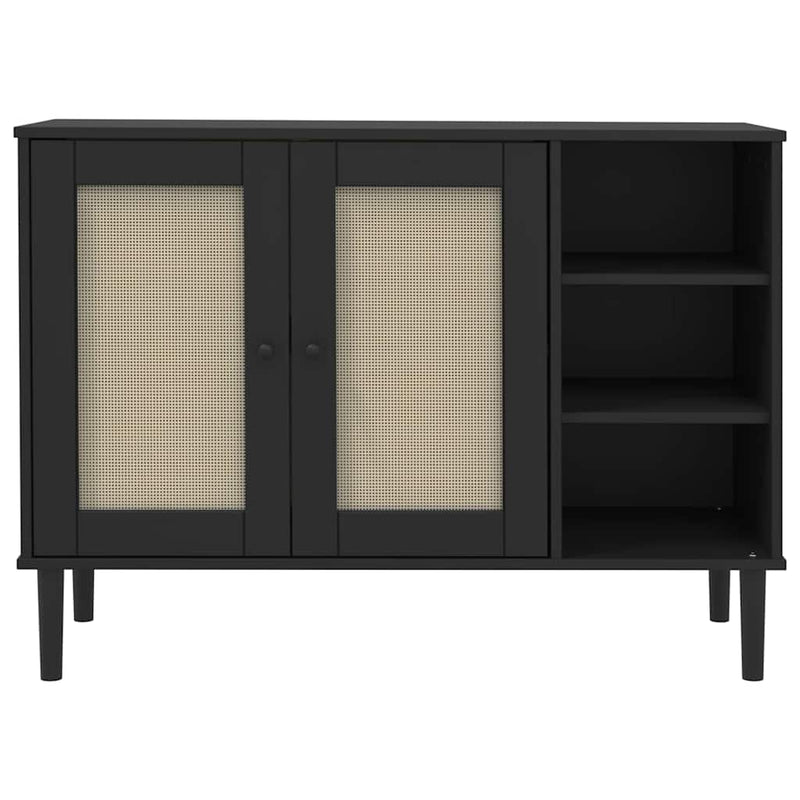 Servantă SENJA, aspect ratan negru, 112x40x80cm, lemn masiv pin