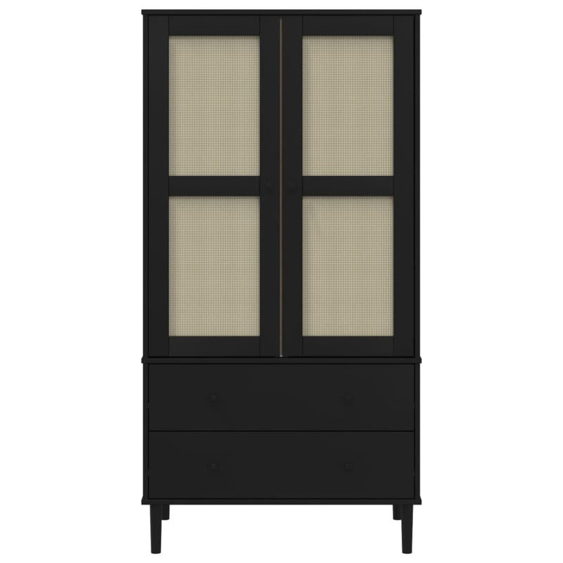 Șifonier SENJA, aspect ratan negru, 90x55x175cm, lemn masiv pin