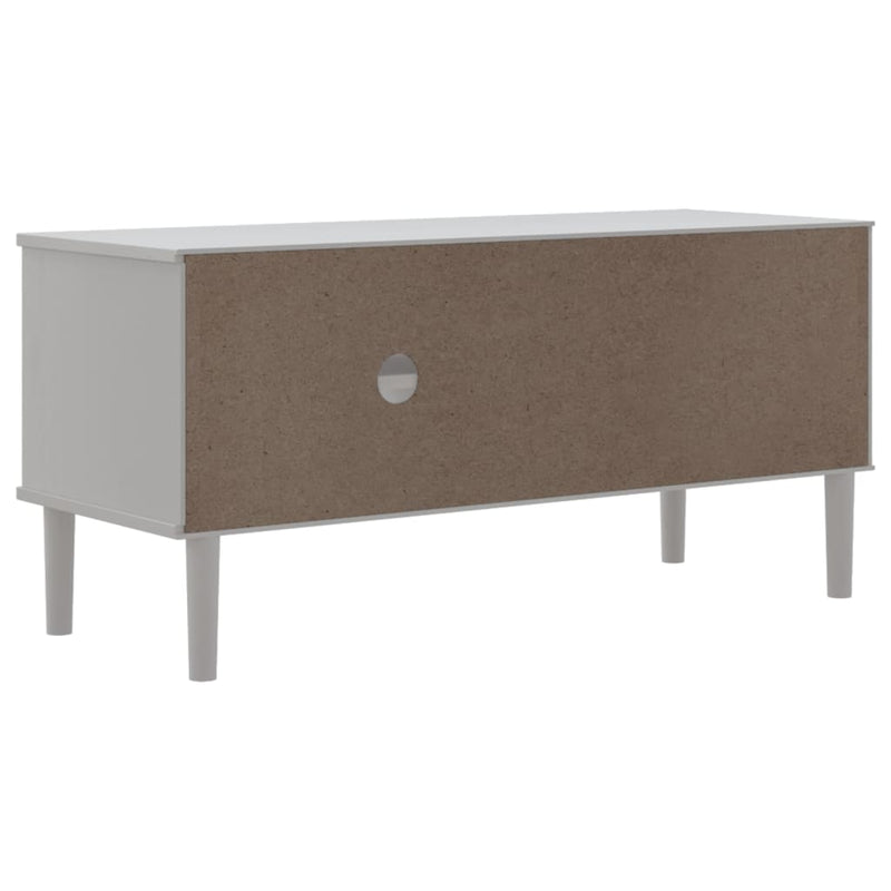 Comodă TV SENJA aspect ratan alb, 106x40x49 cm, lemn masiv pin
